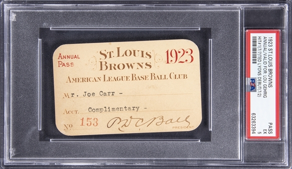 1923 St. Louis Browns Annual Pass from Lou Gehrigs MLB Debut - PSA EX 5